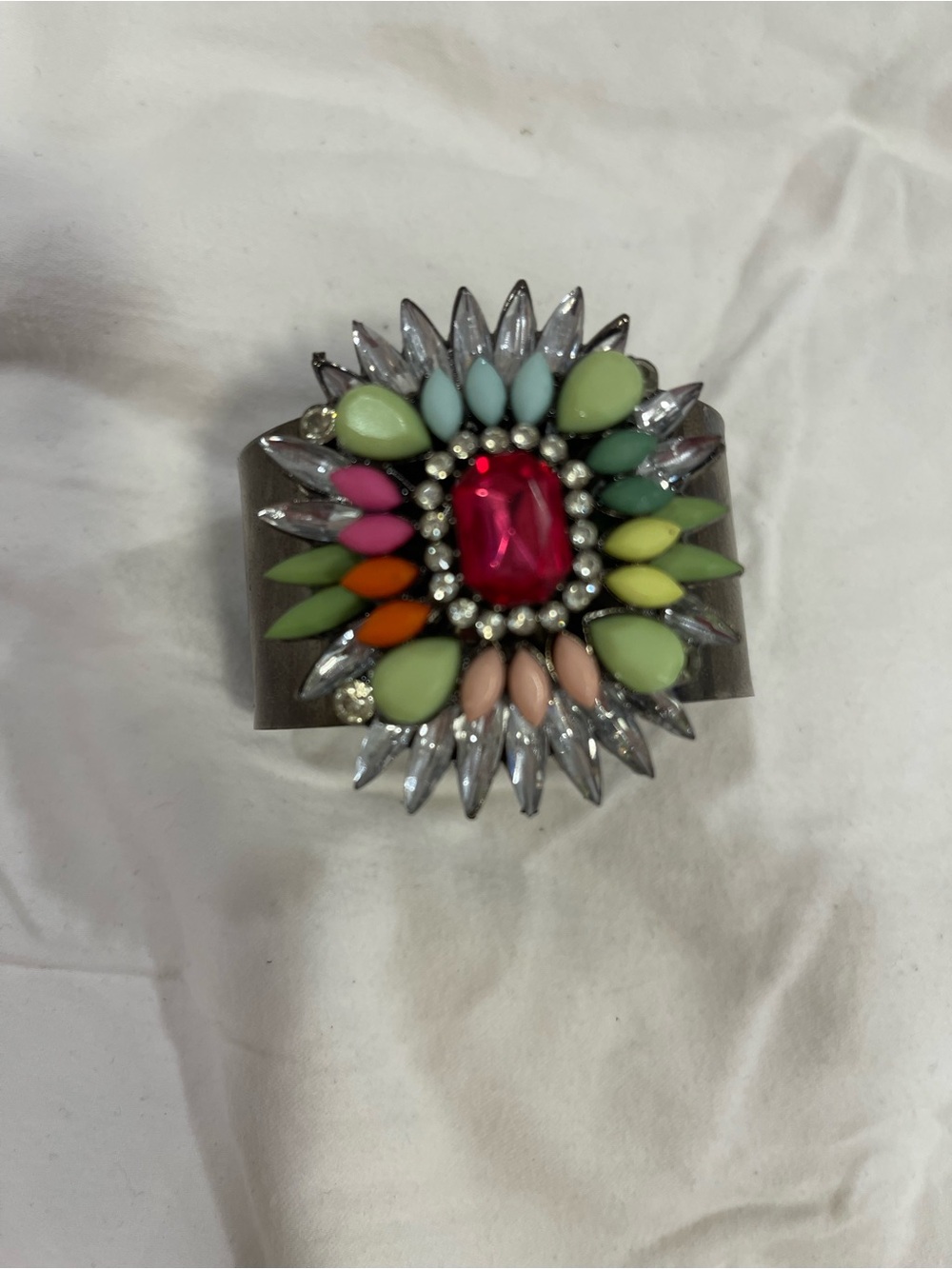 Multicolor Gemburst Cuff Bracelet - Pink Center